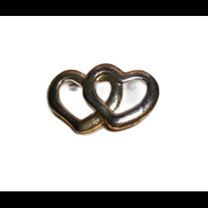 Vintage Double Heart Brooch Gold Tone Pin Lapel Jewelry 1 3/4”